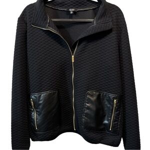 Jones New York Signature Women’s Black Quilted Gold Detail Zip Up Sweater Jacket